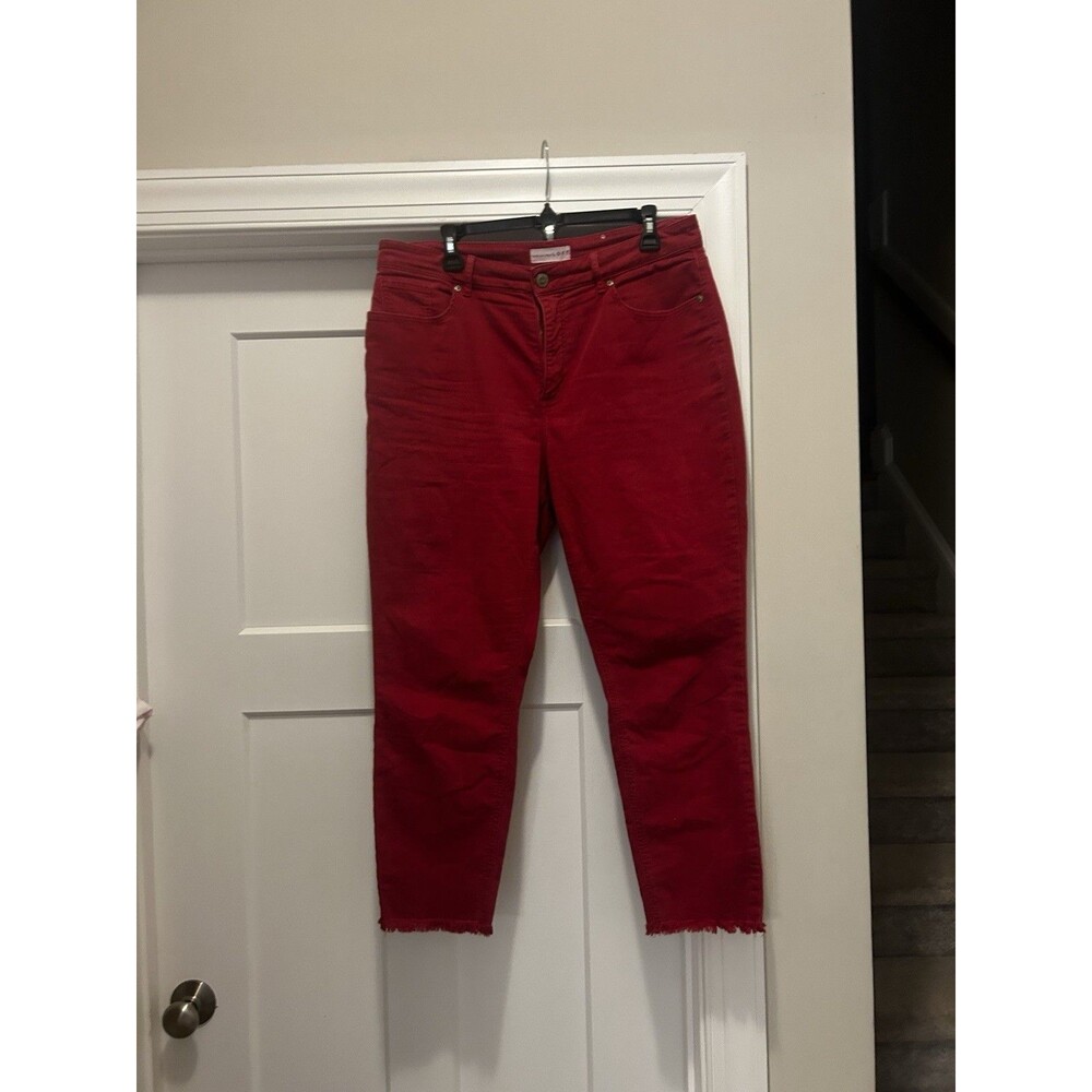 Women’s Loft Red Jeans Size 31/12 Slim Pockets Frayed Hem Inseam 26 High Waist